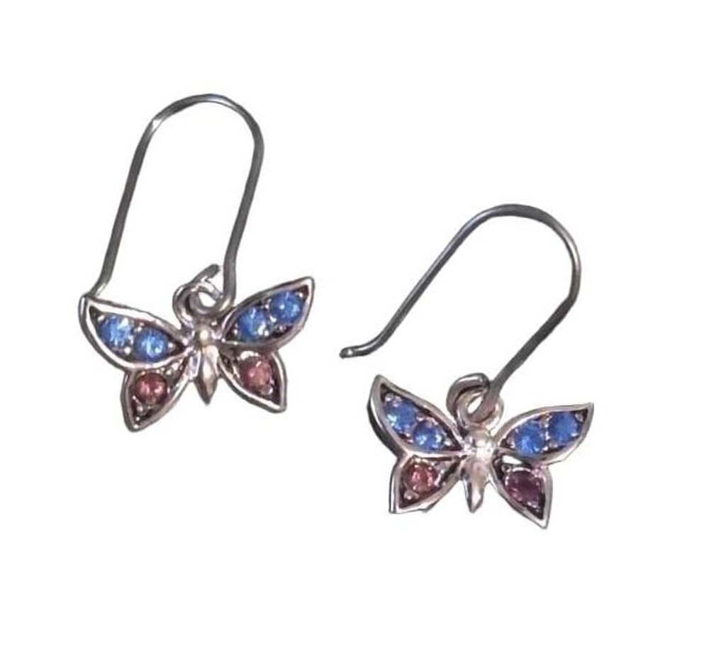 Silver Butterfly Crystal Leverback Earrings